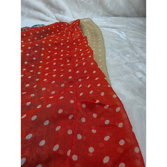 Orange Floral and Polka Dot Mixed Pattern Infinity Scarf Lightweight Boho - Picture 3 of 5